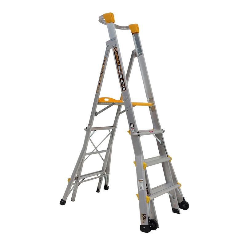 Gorilla Aluminium Heavy Duty Height Adjustable Platform Ladder (1.2-1.8m)