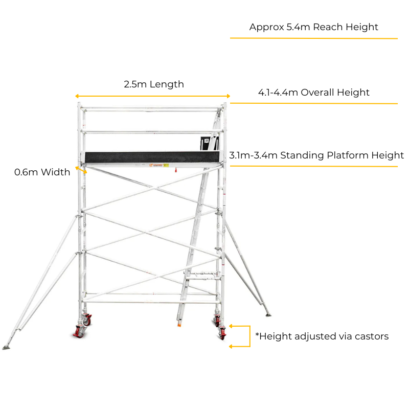 Total Aluminium 3.1-3.4m Narrow Mobile Scaffolding Tower (Single Width)
