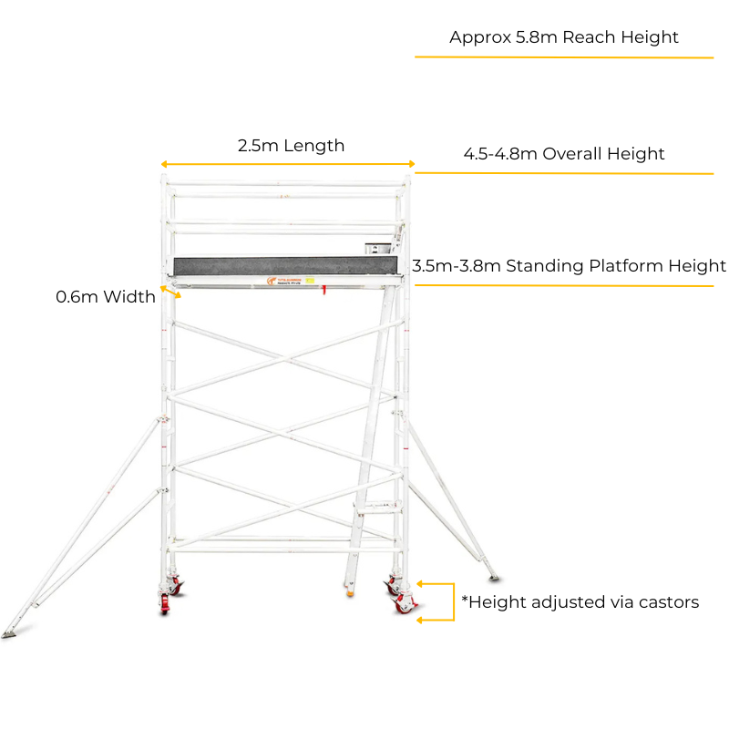 Total Aluminium 3.5-3.8m Narrow Mobile Scaffolding Tower (Single Width)