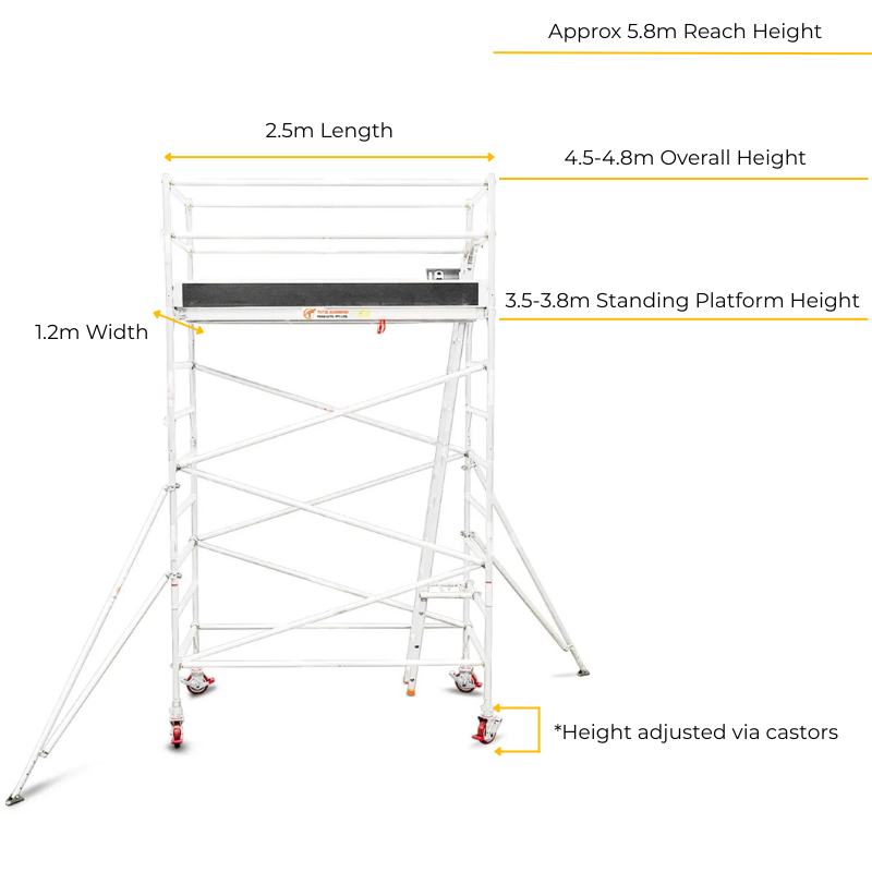 Total Aluminium 3.5-3.8m Wide Mobile Scaffolding Tower (Double Width)