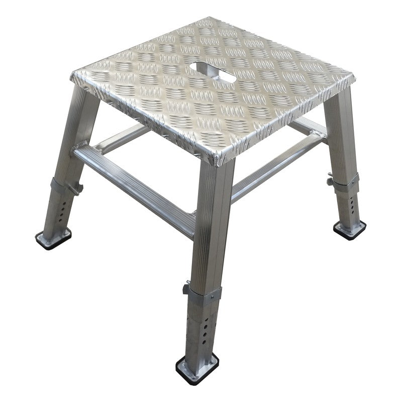 Total Aluminium 450mm adjustable handy stool AS450, 385mm to 615mm, aluminium checker plate top