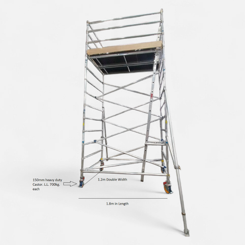 Instant Access 400 Series Double Width Aluminium Mobile Scaffold Tower, Australian Made (1.2m width x 1.8m length)