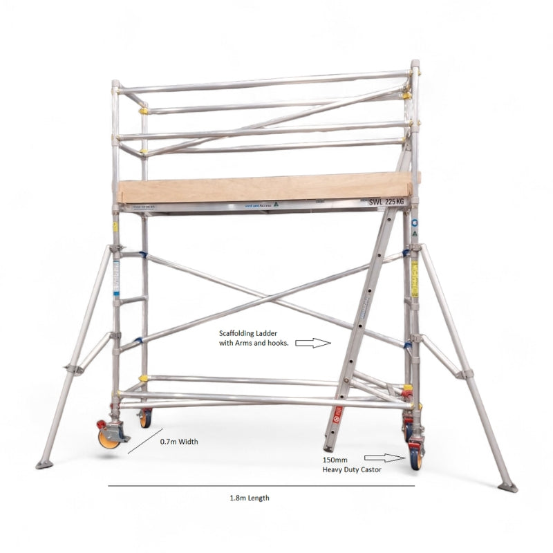 Instant Access 400 Series Single Width Aluminium Mobile Scaffold Tower, Australian Made (0.7m width x 1.8m length)