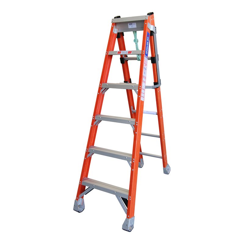 Indalex PFSE6 1.8M-3.0M  Industrial Fibreglass 150KG Pro Series Step Extension Ladder, view 3, on white background