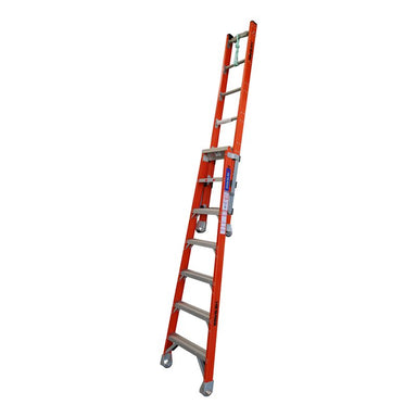 Indalex PFSE7 2.1M-3.5M  Industrial Fibreglass 150KG Pro Series Step Extension Ladder, extended, on white background