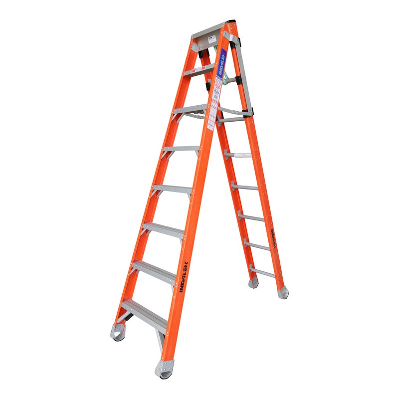 Indalex PFSE8 2.4M-4.1M  Industrial Fibreglass 150KG Pro Series Step Extension Ladder, view 3, on white background