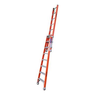 Indalex PFSE8 2.4M-4.1M  Industrial Fibreglass 150KG Pro Series Step Extension Ladder, extended, on white background
