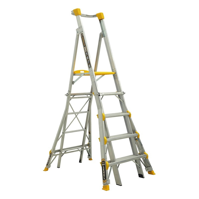 Gorilla Heavy Duty Height Adjustable Platform Ladder with Quad Leveller 5-8 Step PL0508HD-LVL