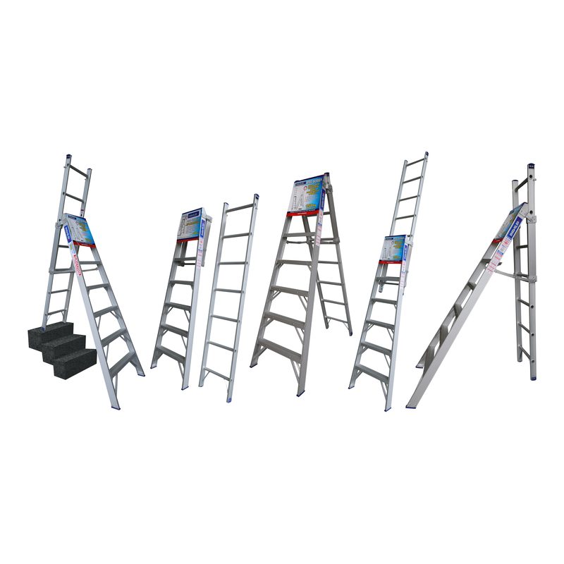 Indalex PROC7 2.1M-3.5M  Industrial Aluminium 150KG Pro Series Combination Ladder, 5 positions, on white background