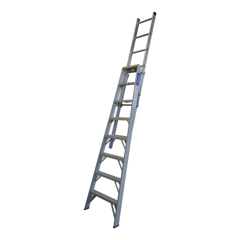 Indalex PROC8 2.4M-4.1M  Industrial Aluminium 150KG Pro Series Combination Ladder, straight, on white background