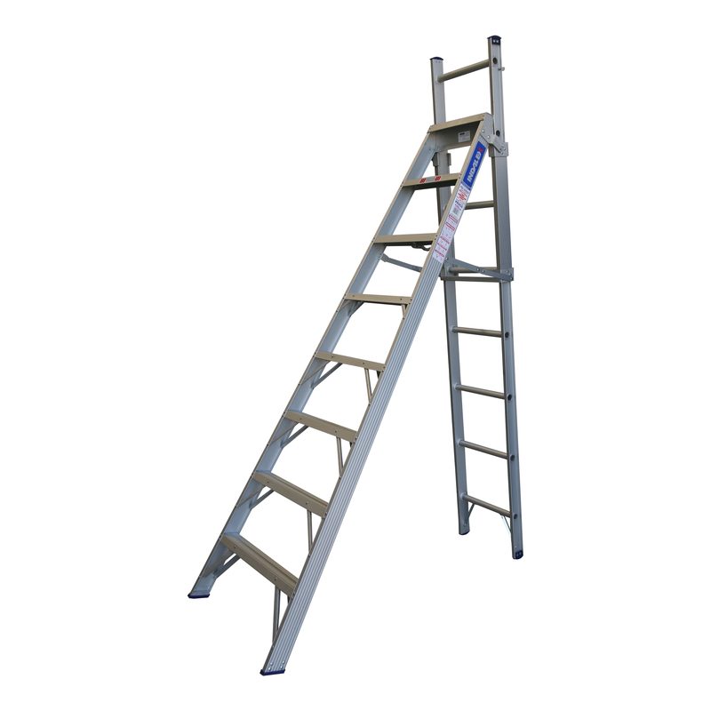 Indalex PROC8 2.4M-4.1M  Industrial Aluminium 150KG Pro Series Combination Ladder, wall, on white background