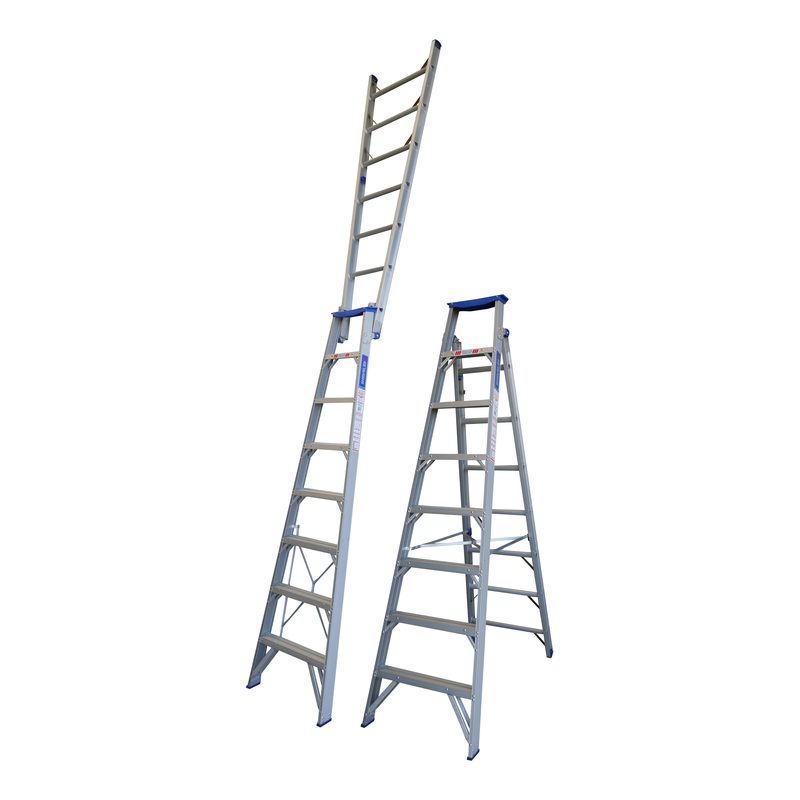 Indalex PRODP8 2.4M-4.4M  Industrial Aluminium 150KG Pro Series Dual Purpose Step Ladder, view 1, on white background