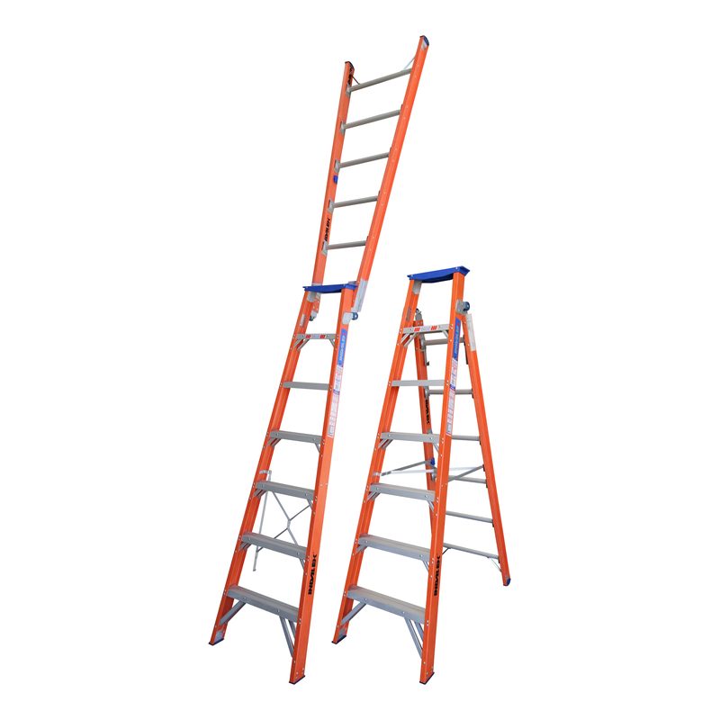 Indalex PRODPF7 2.1M-3.8M  Industrial Fibreglass 180KG Pro Series Dual Purpose Ladder, view 1, on white background