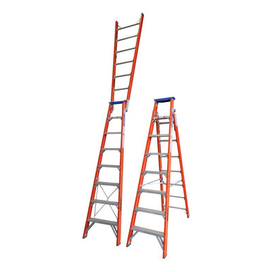 Indalex PRODPF8 2.4M-4.4M  Industrial Fibreglass 150KG Pro Series Dual Purpose Ladder, view 1, on white background