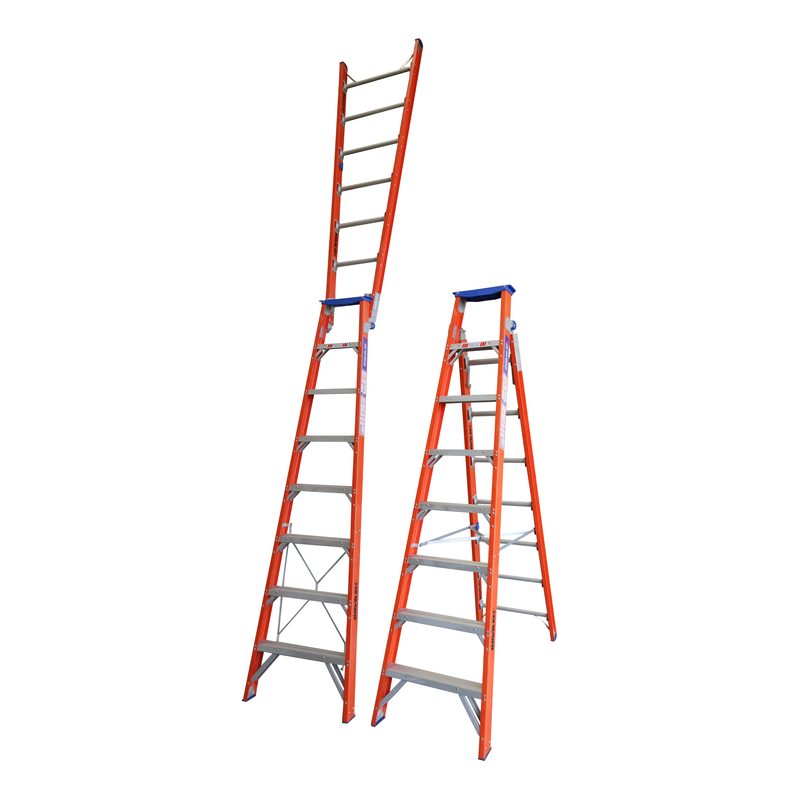 Indalex PRODPF8 2.4M-4.4M  Industrial Fibreglass 150KG Pro Series Dual Purpose Ladder, view 1, on white background