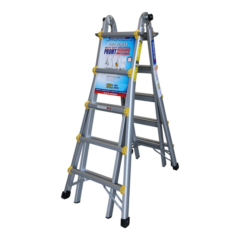 Indalex PROMT19 1.6M-5.4M  Industrial Aluminium 135KG Pro Series Telescopic Ladder, a, on white background