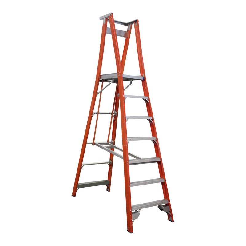 Indalex Pro Series Fibreglass Platform Ladder 7 Steps 2.1m 180kg Industrial PROPF10/7