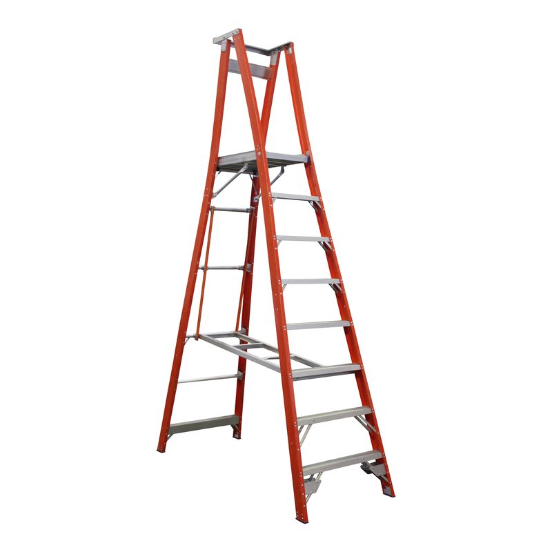 Indalex Pro Series Fibreglass Platform Ladder 8 Steps 2.4m 180kg Industrial PROPF11/8