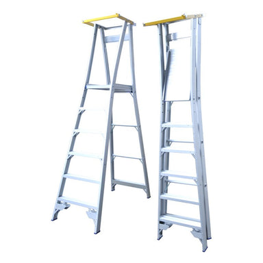 Indalex PROPG Pro Series Platform Safety Gate shown open and closed on a platform ladder against a white background