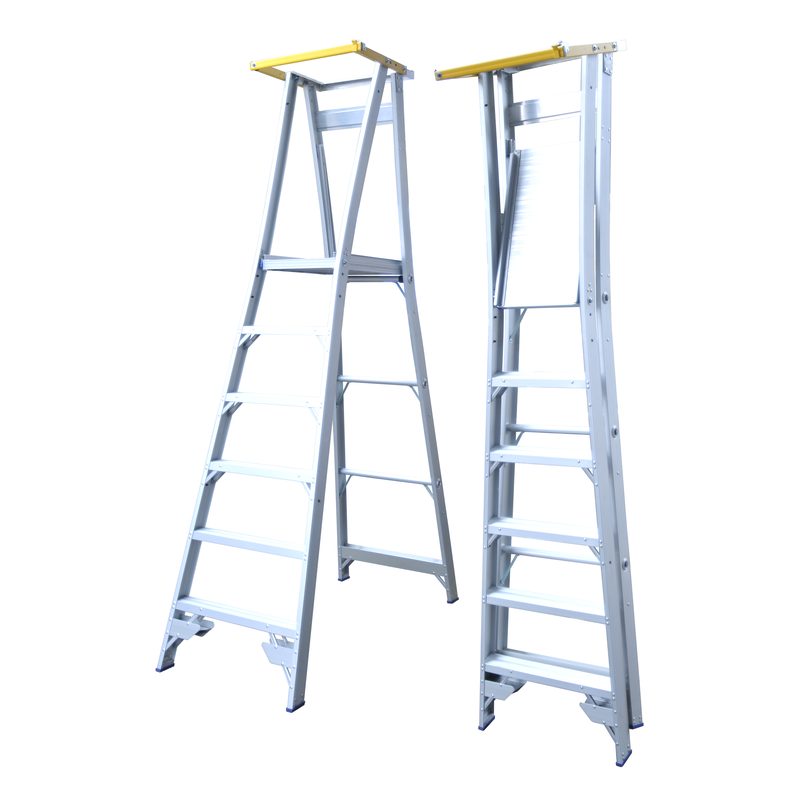 Indalex PROPG Pro Series Platform Safety Gate shown open and closed on a platform ladder against a white background