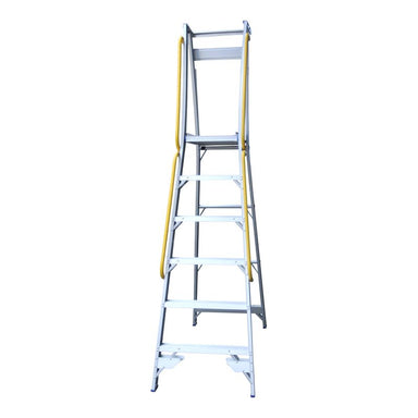 Indalex PROPSHR Pro Series Aluminium Platform Handrails shown attached to a platform ladder on a white background