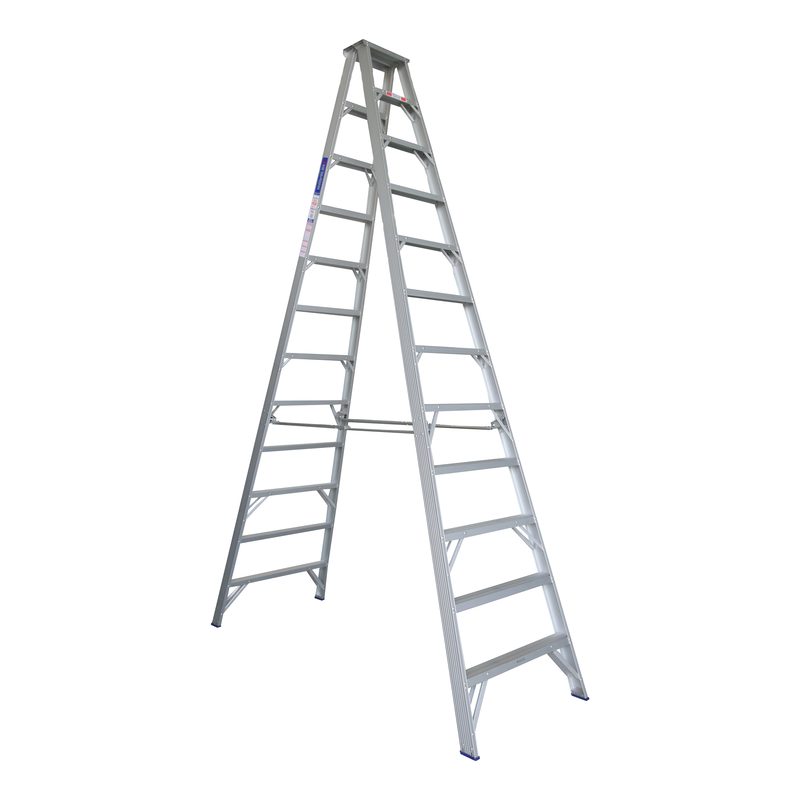 Indalex PROS12D 3.7M  Industrial Aluminium 150KG Pro Series Double Sided Step Ladder, view 1, on white background