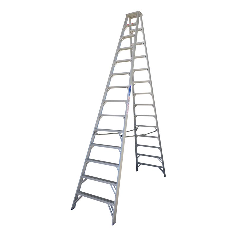 Indalex PROS14D 4.3M  Industrial Aluminium 150KG Pro Series Double Sided Step Ladder, view 1, on white background