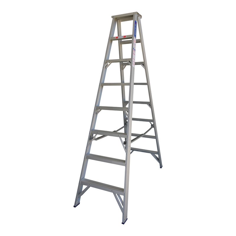 Indalex PROS8D 2.4M  Industrial Aluminium 180KG Pro Series Double Sided Step Ladder, view 1, on white background
