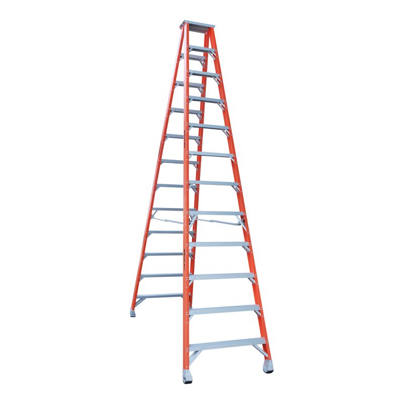 Indalex PROSF12D 3.7M  Industrial Fibreglass 150KG Pro Series Double Sided Step Ladder, view 1, on white background
