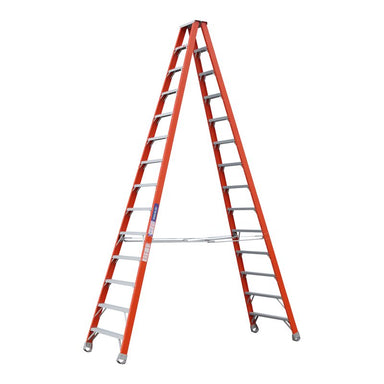 Indalex PROSF14D 4.3M  Industrial Fibreglass 150KG Pro Series Double Sided Step Ladder, view 1, on white background
