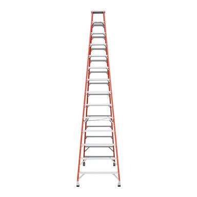 Indalex PROSF14D 4.3M  Industrial Fibreglass 150KG Pro Series Double Sided Step Ladder, view 2, on white background