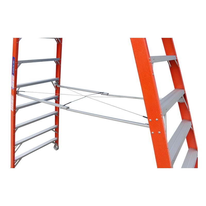 Indalex PROSF14D 4.3M  Industrial Fibreglass 150KG Pro Series Double Sided Step Ladder, prosfd spreader with wire, on white background