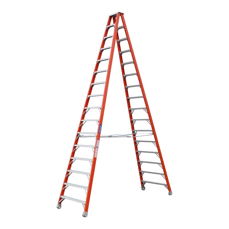 Indalex PROSF16D 4.9M  Industrial Fibreglass 150KG Pro Series Double Sided Step Ladder, view 2, on white background