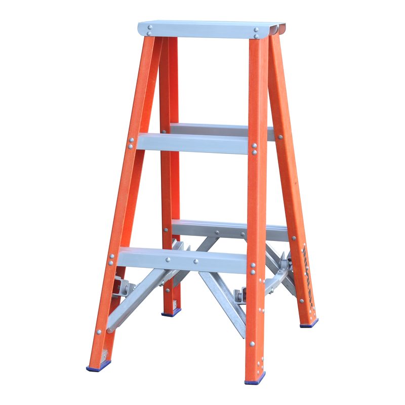 Indalex PROSF3D 0.9M  Industrial Fibreglass 180KG Pro Series Double Sided Step Ladder, open, on white background