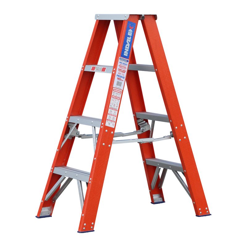 Indalex PROSF4D 1.2M  Industrial Fibreglass 180KG Pro Series Double Sided Step Ladder, view 2, on white background