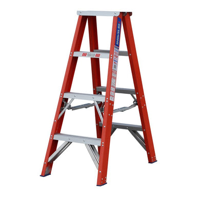 Indalex PROSF4D 1.2M  Industrial Fibreglass 180KG Pro Series Double Sided Step Ladder, view 3, on white background