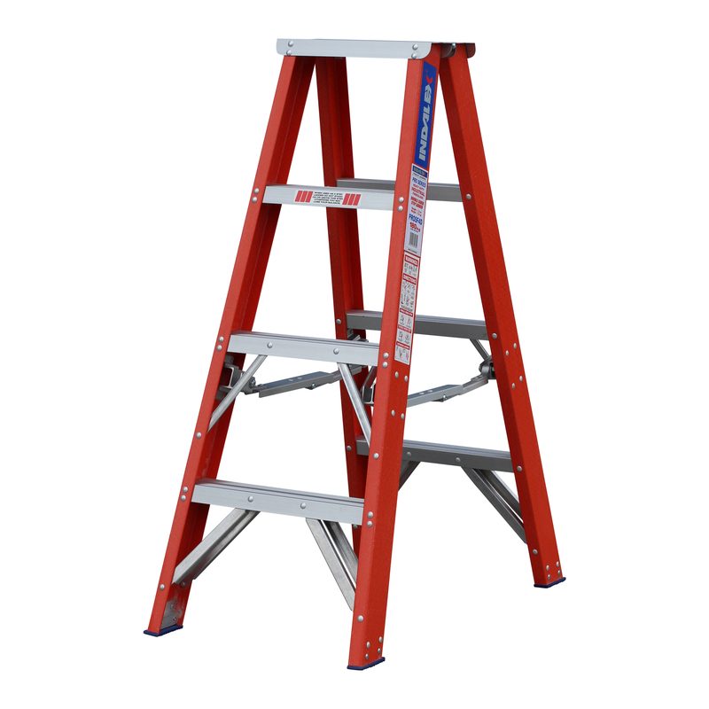 Indalex PROSF4D 1.2M  Industrial Fibreglass 180KG Pro Series Double Sided Step Ladder, view 3, on white background