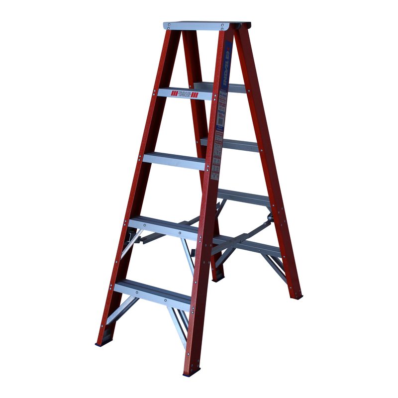 Indalex PROSF5D 1.5M  Industrial Fibreglass 180KG Pro Series Double Sided Step Ladder, view 1, on white background