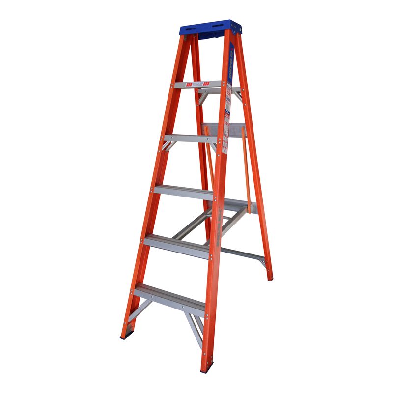 Indalex PROSF6 1.8M  Industrial Fibreglass 180KG Pro Series Single Sided Step Ladder, view 1, on white background