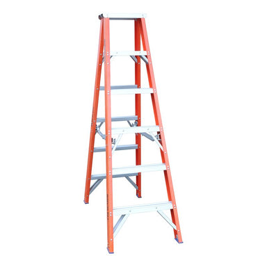 Indalex PROSF6D 1.8M  Industrial Fibreglass 180KG Pro Series Double Sided Step Ladder, open, on white background