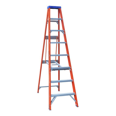 Indalex PROSF8 2.4M  Industrial Fibreglass 180KG Pro Series Single Sided Step Ladder, view 1, on white background