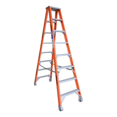 Indalex PROSF8D 2.4M  Industrial Fibreglass 180KG Pro Series Double Sided Step Ladder, view 1, on white background