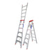 Indalex TRDDP6 1.8M-3.2M Industrial Aluminium 150KG Tradesman Dual Purpose Step Ladder shown in both step and extension configurations on a white background