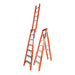 Indalex TRDDPF7 2.1M-3.8M Industrial Fibreglass 150KG Tradesman Dual Purpose Step Ladder shown in both step and extension configurations on a white background