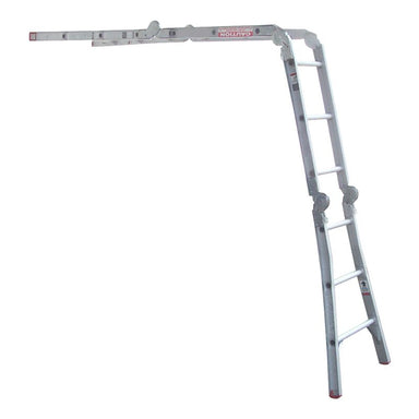 Indalex TRDMP13 1m - 3.95m Industrial Aluminium 120KG Tradesman Multipurpose Ladder extended on white background