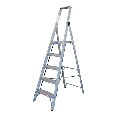 Indalex TRDP8/5 1.5M Industrial Aluminium 150KG Tradesman Slimline Platform Ladder side view on white background