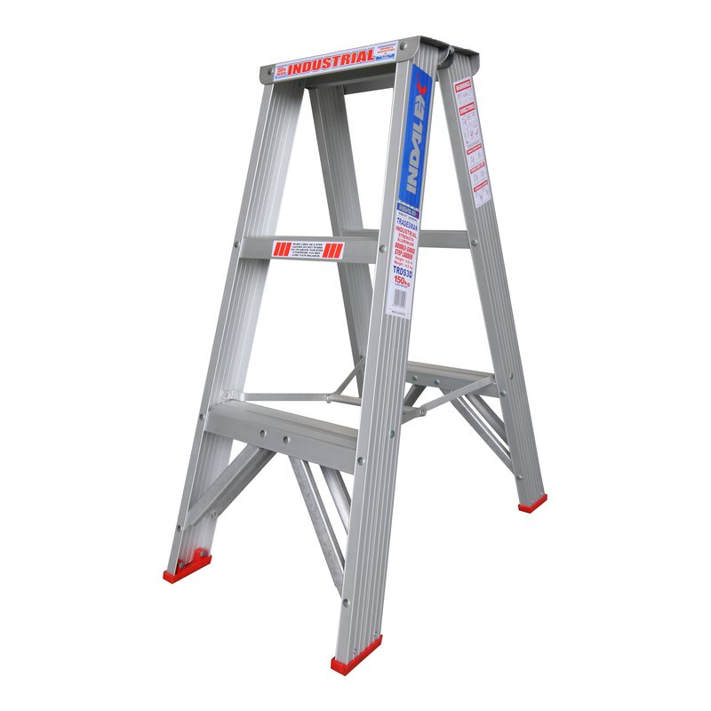 Indalex TRDS3D 0.9M Industrial Aluminium 150KG Tradesmen Double Sided Step Ladder on white background