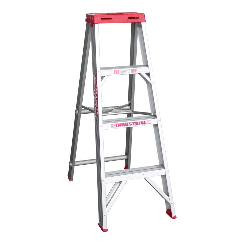 Indalex TRDS4 1.2M Industrial Aluminium 150KG Tradesmen Single Sided Step Ladder front angle view on white background