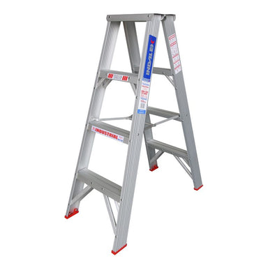 Indalex TRDS4D 1.2M Industrial Aluminium 150KG Tradesmen Double Sided Step Ladder on white background
