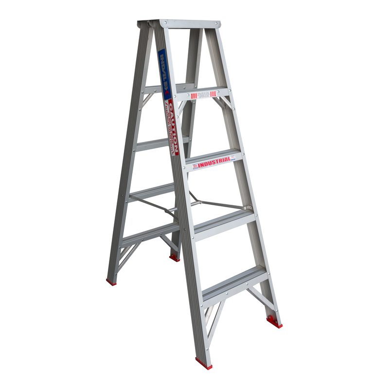 Indalex TRDS5D 1.5M Industrial Aluminium 150KG Tradesmen Double Sided Step Ladder on white background